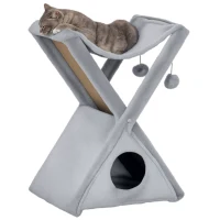 PawHut Arbre à chats pliable design grattoir sisal naturel niche hamac jeu boules suspendues gris(m-1)