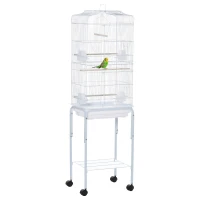 PawHut Gaiola para Passáros com Suporte  com 4 Rodas Portas 4 Comedouros 3 Poleiros e Bandeja Removível 46,5x36x157cm Branco(m-9)