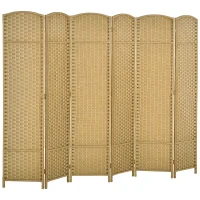 HOMCOM 6 Panel Folding Room Divider, Freestanding Privacy Screen for Living Room, Bedroom and Office, 240 x 170cm, Natural(m-10)