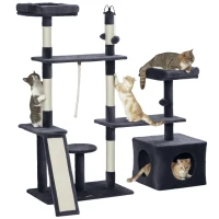 PawHut Arranhador para Gatos 134 cm com Caverna Plataformas Bolas de Jogar e Postes de Sisal 124,5x40x134 cm Cinza Escuro(m-10)