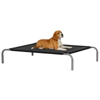 PawHut Elevated Pet Bed Cooling Raised Cot Style Bed for Large Medium Sized Dogs with Non-slip Pads Steel Frame Breathable Mesh Fabric, 110 x 75 x 20 cm - Black(m-10)