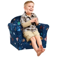 HOMCOM Kids Planet-Themed Armchair, with Non-Slip Feet, Wooden Frame - Blue(m-10)