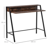 HOMCOM Compact Computer Table, Writing Desk for Home Office with Storage Shelf and Steel Frame, Rustic Brown(m-3)