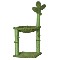 PawHut Cactus Cat Tree Tower for Indoor Cats Sisal Scratching Post with Hammock Bed Dangling Ball 40 x 40 x 96 cm(m-1)