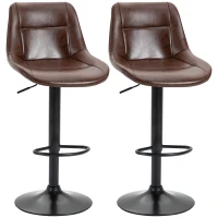 HOMCOM Adjustable Bar Stools Set of 2, Modern Kitchen Stools, 360 Degree Swivel Bar Height Barstools in PU Leather with Footrest, Brown(m-1)