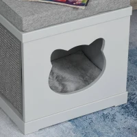 PawHut Cat House Bed Kitten Cave Cube Indoor for Small Pet with Removable Sisal Scratching Pads Soft Cushions, 41x30x36 cm, Grey(m-9)