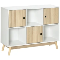 HOMCOM Buffet salon, meuble de rangement 9 cubes avec 3 portes et 3 compartiments ouverts, pieds en bois de pin, style moderne, buffet salle à manger, cuisine et salon, 96 x 30 x 75 cm, blanc, naturel(m-1)