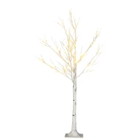 HOMCOM 4ft Artificial White Birch Tree Light with Warm White Pre-Lit LED Light for Indoor and Covered Outdoor Use(m-1)