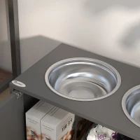 PawHut Station d'alimentation surélevée avec 2 bols en acier inoxydable et 44 L de rangement, portes magnétiques, pour grands chiens, Gris(m-4)