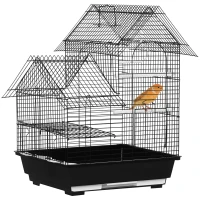 PawHut Gaiola para Pássaros 39x33x47cm com 3 Portas 2 Comedouros 2 Poleiros Baloiço Bandeja Amovível e Alça de Transporte Preto(m-10)