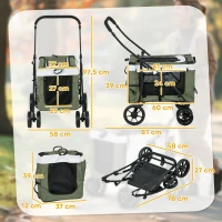 PawHut Hundbuggy Haustierbuggy Hundewagen, klappbar, abnehmbarer Korb, 81 x 58 x 97,5 cm, Schwarz+Dunkelgrün+Weiß(m-3)