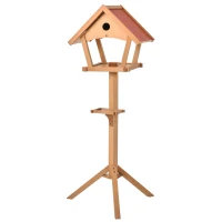 PawHut Comedero para Pájaros de Pie de Madera Maciza 49x45x139 cm con Techo Asfáltico Alimentador de Aves Silvestres para Exterior Jardín Natural(m-10)