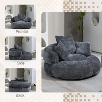 Chenille Bean Bag Chair with Memory Foam Filling, High Back Lounger with Three Pillows for Adults and Kids, 108L x 108W x 52H cm, Gray(m-7)