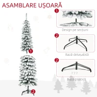 HOMCOM Pom de Crăciun Înzăpezit în 2 Secțiuni cu 395 de Ramuri din Metal și Plastic, 46x46x180cm, Verde(m-6)