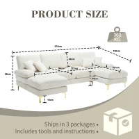 U-Shaped Modular Sofa with Pillows, Rubber Pads, Double Chaise, Chenille Fabric Sectional Couch for Living Room, 272L x 136W x 88H cm, Beige(m-3)