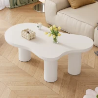 Cloud-Shaped Coffee Table with Cloud-Shaped Design, Modern Living Room Table with MDF Top and PVC Legs, 107L x 66W x 40.5H cm, White(m-8)