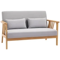 HOMCOM Sofa Relaxsofa 2-Sitzersofa, inkl. 2 Kissen, Samtoptik, Kautschukholz,  130 cm x 75 cm x 78 cm, Grau + Natur(m-10)