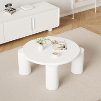 Modern Centre Table with Sturdy Support and Easy Assembly, Round Coffee Table, Smooth Rounded Edges, 70L x 70W x 39.5H cm, White
