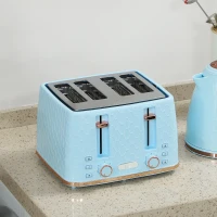 HOMCOM Kettle and Toaster Set, 1.7L 3000W Fast Boil Jug Kettle, 4 Slice Toaster with 7 Level Browning Controls, Light Blue(m-9)