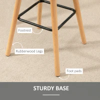 HOMCOM Bar stool Set of 2,  Counter Height Bar Chairs, Armless Kitchen Stool with Wood Legs and Footrest, Grey(m-6)