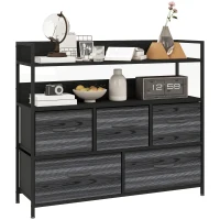 HOMCOM Rustic Chest of Five Fabric Drawers - Black(m-10)