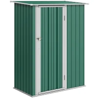 Outsunny Abrigo de Jardim 142x84x189cm Abrigo de Jardim de Aço Galvanizado com Porta Fechadura e Orifícios de Drenagem para Armazenamento de Ferramentas Verde(m-10)