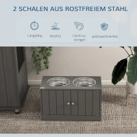PawHut Verhoogde Voerstation met 2 Roestvrijstalen Kommen en 44 L Opbergruimte, Magnettüren, voor Grote Honden, Grijs(m-4)