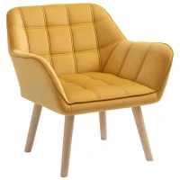 HOMCOM Armchair Accent Chair, Vanity Chair with Wide Arms, Slanted Back, Padding, Metal Frame, Wooden Legs, Home Bedroom Furniture Seating, Yellow(m-10)