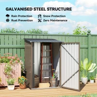 Outsunny 3.3 x 3.4ft Lean To Steel Garden Shed, with Locking Door - Brown/Grey(m-4)