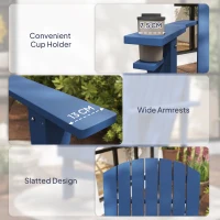 Outsunny Adirondack Tuinstoel met Bekerhouder Ligstoel Balkonstoel Massief Hout Blauw 97 x 72.5 x 93 cm(m-8)