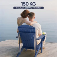 Outsunny Adirondack Tuinstoel met Bekerhouder Ligstoel Balkonstoel Massief Hout Blauw 97 x 72.5 x 93 cm(m-7)