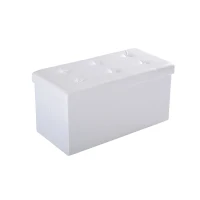 HOMCOM Folding Faux Leather Storage Cube Ottoman Bench Seat PU Rectangular Footrest Stool Box (Cream White)(m-1)