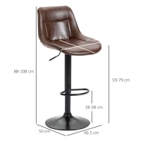 HOMCOM Adjustable Bar Stools Set of 2, Modern Kitchen Stools, 360 Degree Swivel Bar Height Barstools in PU Leather with Footrest, Brown(m-3)