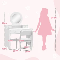 AIYAPLAY Kids Dressing Table Set Kids Make up Table with Stool and Mirror, Storage Drawers, Gift for Aged 3-8(m-3)