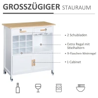 HOMCOM Küchenwagen Küchentrolley Beistellwagen Servierwagen Küchenregal mit Weinablage(m-4)
