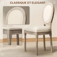 HOMCOM Lot de 2 chaises de Salle à Manger - Chaise de Salon médaillon Style Louis XVI - Bois Massif sculpté, patiné - Aspect Lin Beige(m-4)
