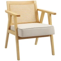 HOMCOM Wooden Rattan Weave Panel Accent Chair - Natural Finish(m-10)