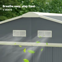 Outsunny 13 x 11ft Metal Garden Shed, Outdoor Storage Tool House with Ventilation Slots, Foundation Kit and Lockable Double Doors, Grey(m-8)