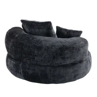 Lazy Sofa Bean Bag Chair with Memory Foam Filling and Chenille Fabric, High Back Design with Three Pillows, 108L x 108W x 52H cm, Black(m-14)
