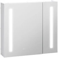 kleankin Armário com Espelho de Casa de Banho com Luz LED Suspenso 2 Portas e Interruptor Tátil Estilo Moderno 70x15x65 cm Branco(m-10)