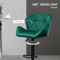 IE Located HOMCOM Velvet-Touch Bar Stools Set of 2 Fabric Adjustable Height Armless Counter Chairs with Swivel Seat, Green(m-7)