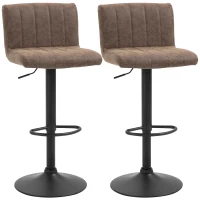 HOMCOM Adjustable Barstools Set of 2, Swivel Counter Bar Chairs, Bar Stools with Footrest, PU Leather, Gas Lift, Brown(m-1)