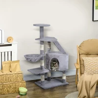 PawHut Cat Tree for Indoor Cats Kitten Scratching Post Scratch Scratcher Climb Activity Center Play House Pet Furniture 125cm (Grey)(m-2)