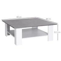 HOMCOM Square Coffee Table, 2 Tier Centre Table with Storage Shelf, Vintage Living Room Table, Cement Colour(m-3)
