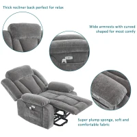 Electric Power Lift Recliner Chair with Massage and Heat, USB Ports and Storage Pocket, Easy Assembly and Support, 95L x 94W x 107H cm, Grey(m-11)