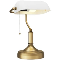 HOMCOM Banker's Desk Lamp with Antique Bronze Tone Base, Table Lamp with White Glass Shade for Home Office, White(m-1)