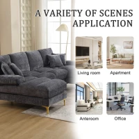 U-Shaped Modular Sofa with Pillows, Double Chaise, Rubber Pads, Chenille Fabric Sectional Couch for Living Room, 272L x 136W x 88H cm, Grey(m-6)