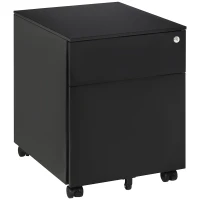 Vinsetto 2-Drawer Vertical File Cabinet, Lockable Steel Filing Cabinet with Pencil Tray and Hanging Bar for A4, Letter, Legal-sized Files, Fully Assembled Except Casters, Black(m-1)