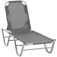 Outsunny Bain de Soleil transat Chaise Longue Design Contemporain Dossier inclinable Multi-Positions aluminium textilène dim. 163L x 58,5I x 91H cm Gris(m-1)