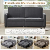 Convertible Fabric Sofa Chair with Cup Holders and Side Pockets, King Size Independent Pull Out Sofa Bed, 207L x 87W x 96H cm, Gray(m-4)